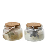Decoris Paraffin Wax Candle in Jar with Cork Lid and Star 10 x 7cm - 2 Assorted